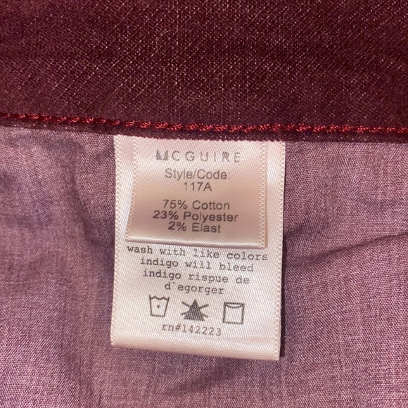 MCGUIRE button fly velvet jeans size 28 - Picture 5 of 7